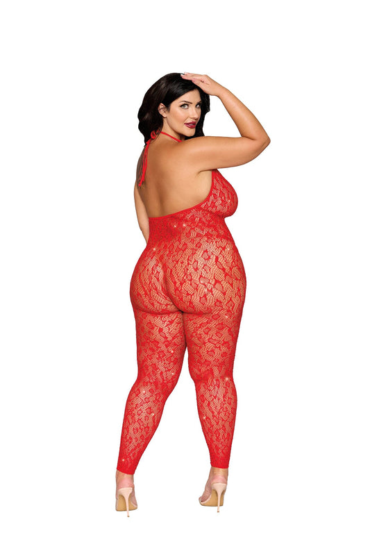 Dreamgirl Crystal Leopard Fishnet Halter Bodystocking
