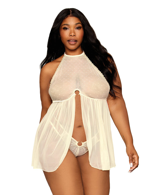 Dreamgirl Polkadot And Mesh Babydoll Set