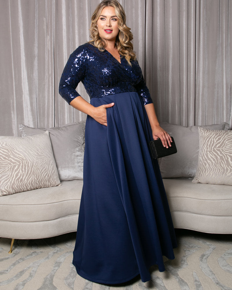 Plus Size Paris Pleated Sequin Gown
