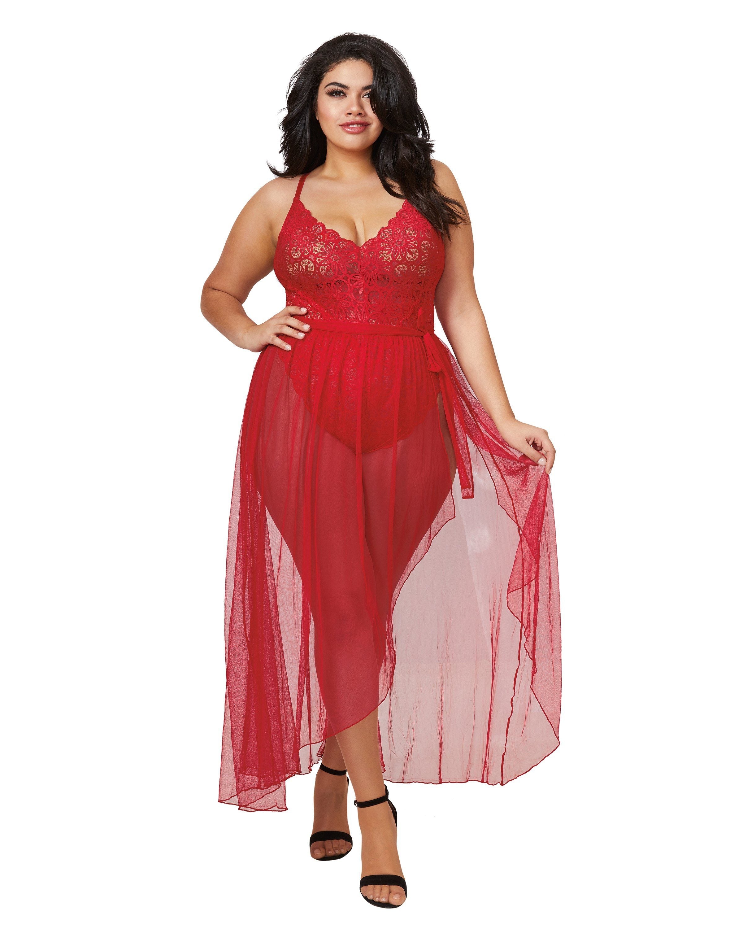 Dreamgirl Plus Size Lace Teddy And Maxi Skirt Set