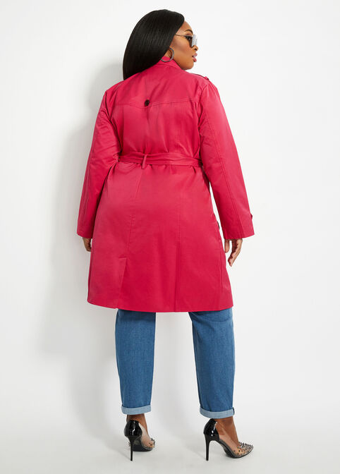 Belted Double-Breasted Trench Coat, Cerise image number 1
