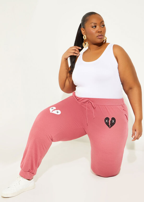 Heart French Terry Joggers, Mauve image number 3