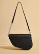 Chain Trim Faux Leather Saddle Bag, Black image number 1