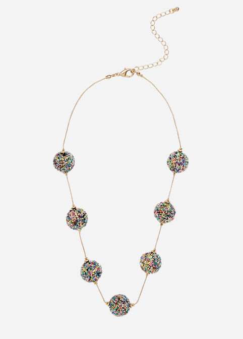 Rainbow Glitter Ball Necklace, Multi image number 0