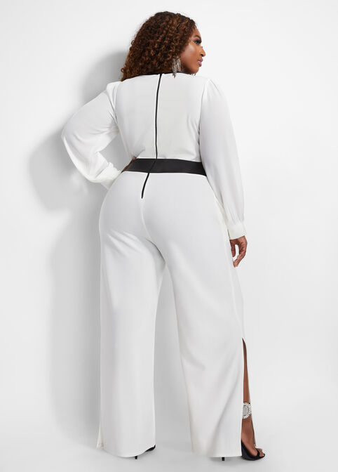 Tall Colorblock Wide Leg Jumpsuit, Ivory image number 1