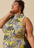 Palm Print Ruched Midi Dress, Maize image number 3