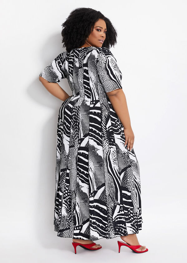Plus Size Abstract Keyhole Bar Neck Stretchy Maxi Summer Dresses