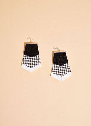 Houndstooth Faux Leather Earrings, Black image number 1