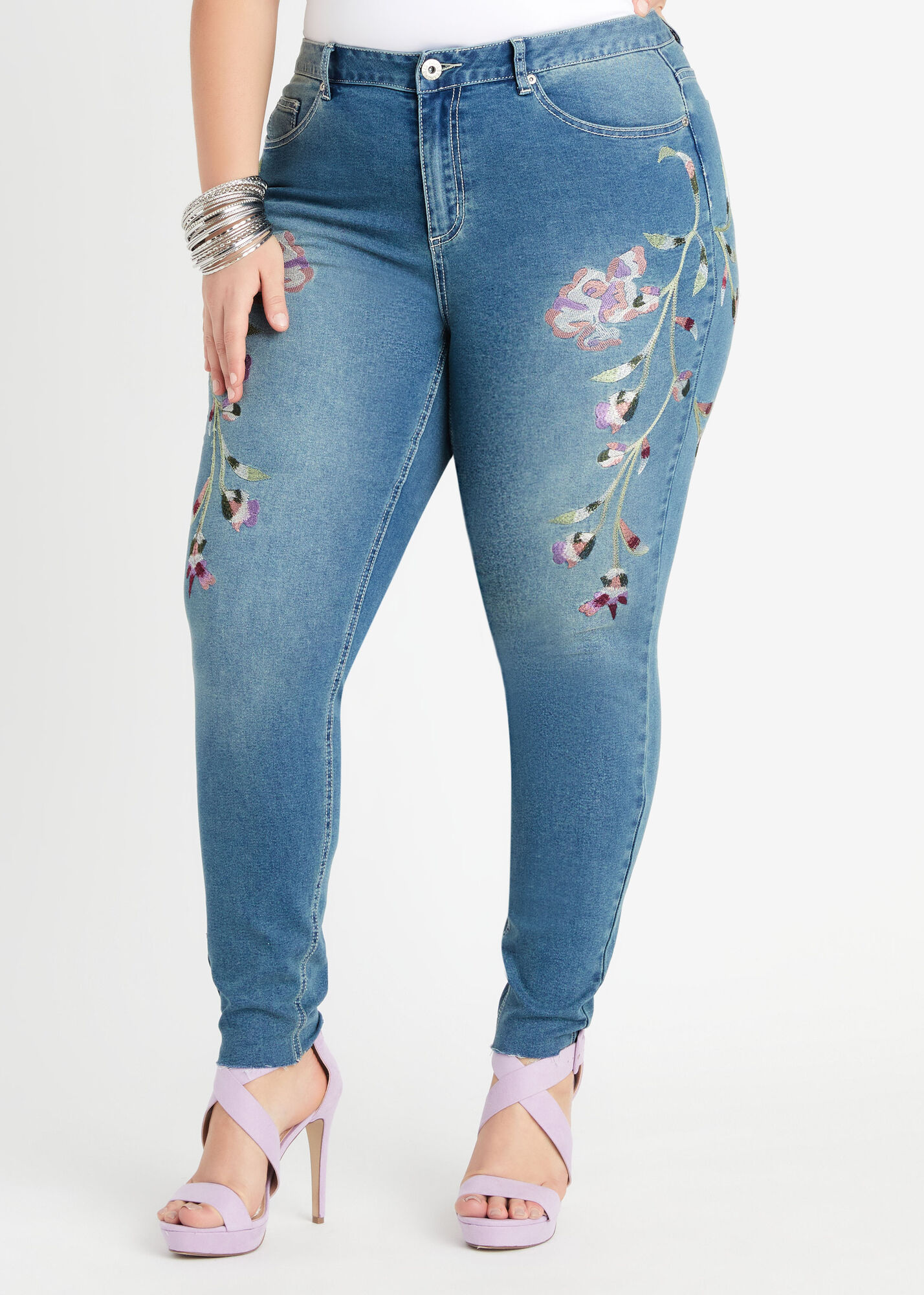 Uovertruffen skrot rent Plus Size High Waist Skinny Jeans Plus Size Floral Raw Edge Jeans 2pc