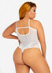 Striped Lace Lingerie Bodysuit, White image number 1