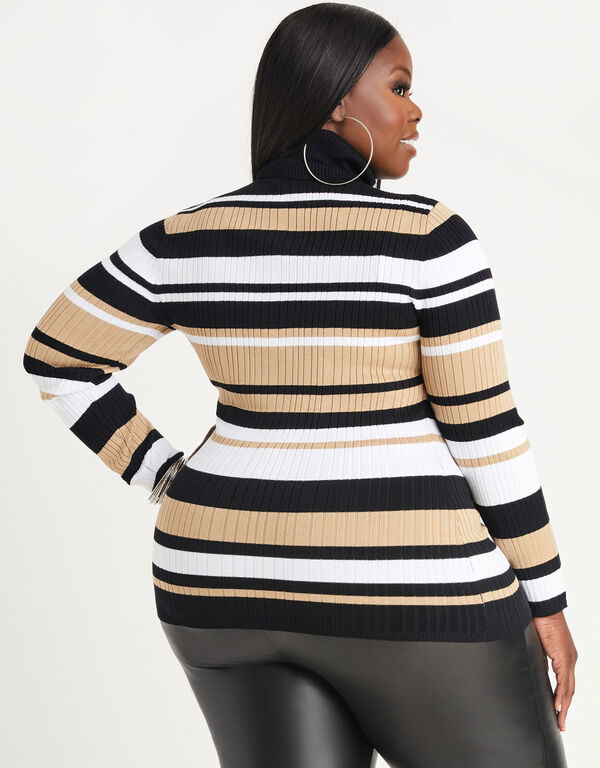 Striped Rib Knit Turtleneck Sweater, CORNSTALK image number 1