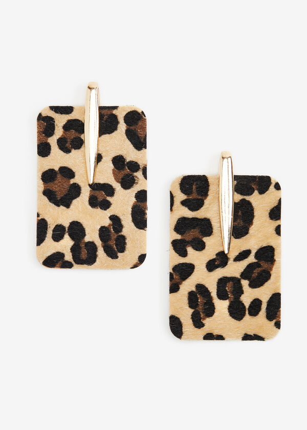 Leopard Print Faux Fur Earrings, Brown Animal image number 0