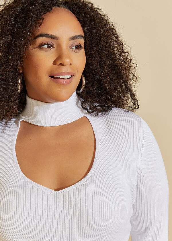Bell Sleeved Cutout Sweater, White image number 2
