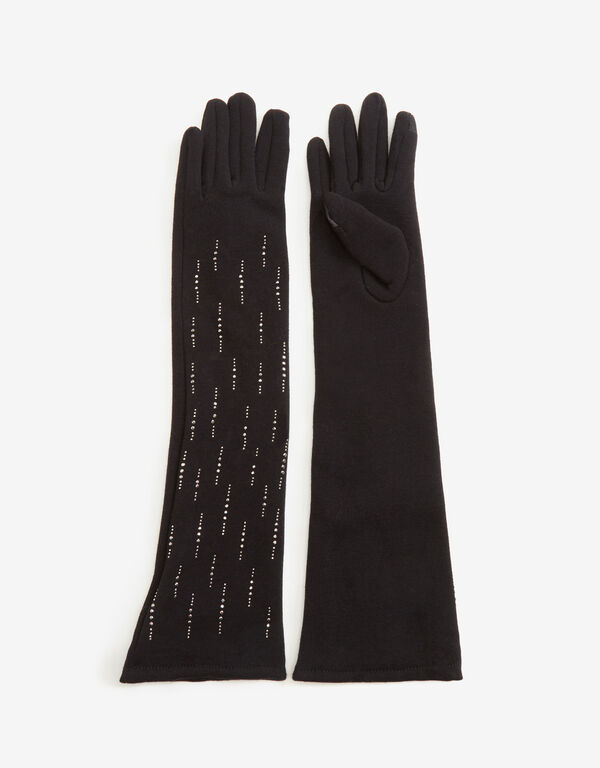 Embellished Elbow Length Gloves, Black image number 0