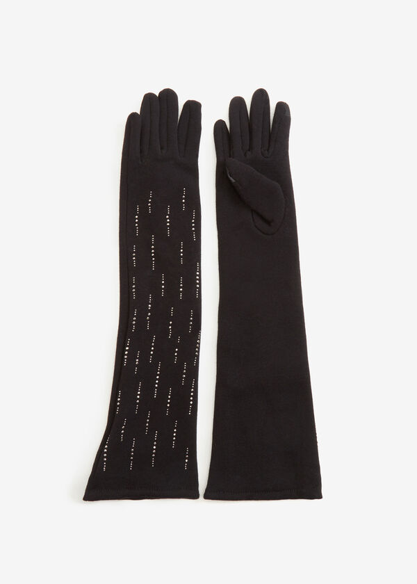 Embellished Elbow Length Gloves, Black image number 0