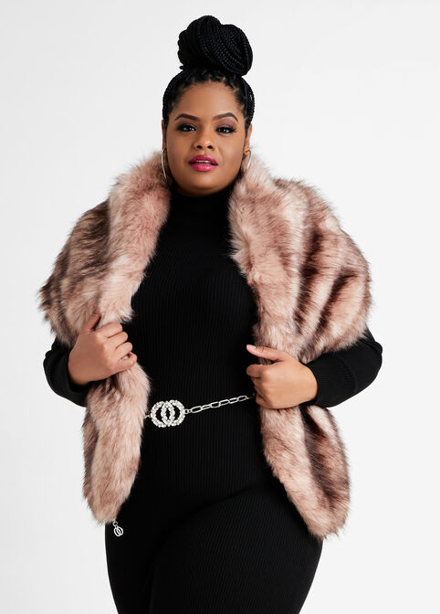 Pink Faux Fur Stole, Foxglove image number 2