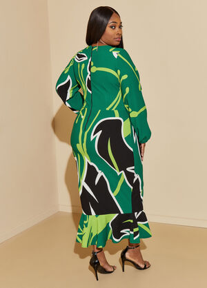 Leaf Print Flounced Maxi Dress, Multi image number 1