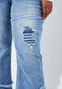 Distressed Two Tone Flared Jeans, Denim image number 3