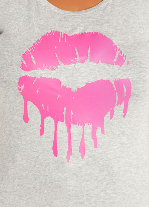 Colorblock Drippy Lips Graphic Tee, Heather Grey image number 1