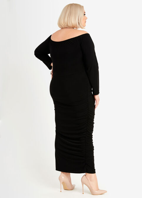 Tall Off Shoulder Slit Maxi Dress, Black image number 1