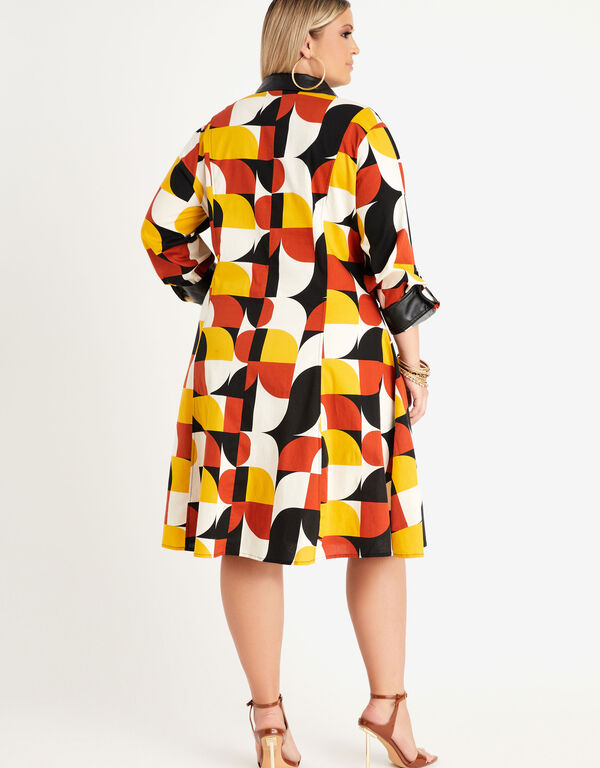Faux Leather Printed Shirtdress, Multi image number 1