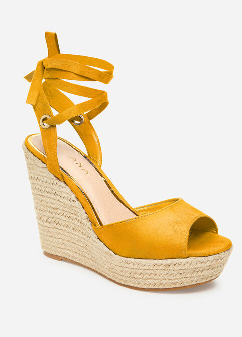 Lace Up Medium Width Wedges, Yellow image number 0