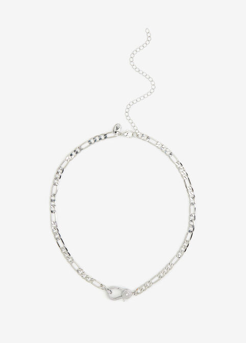 Silver Pave Charm Holder Necklace, Silver image number 1