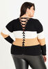 Lace Up Intarsia Knit Sweater, Black image number 1