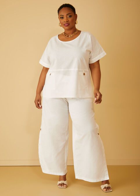 Button Detailed Linen Blend Top, White image number 3