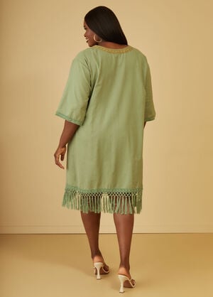 Fringed Linen Blend Dress, Light Pastel Green image number 1