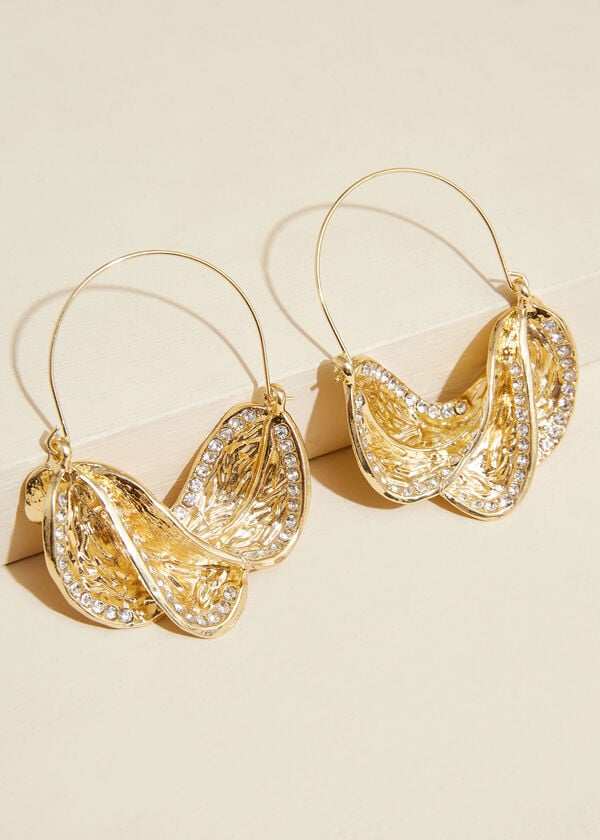 Twisted Textured Crystal Earrings, Gold image number 0