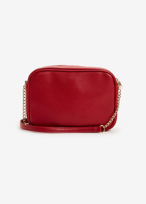 Red Bow Faux Leather Rectangle Bag, Red image number 1