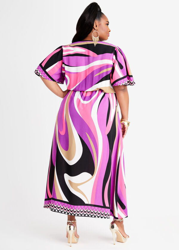 Swirl Flutter Sleeve Maxi Dress, Purple Magic image number 1