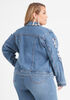 Distressed Embellished Denim Jacket, Medium Blue image number 1