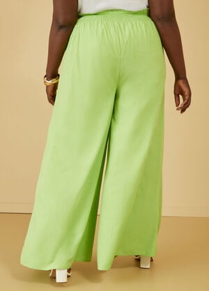 Shirred Wide Leg Pants, Jade Lime image number 1