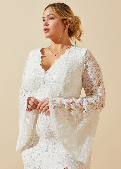Corded Lace Front Split Gown, Egret image number 2