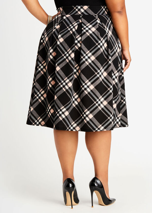 Plaid Box Pleat Skirt, Black image number 1