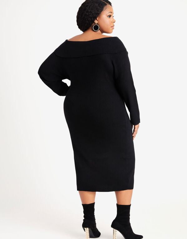 Off The Shoulder Sweater Dress, Black image number 1