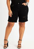 Stud Trim Distressed Denim Shorts, Black image number 0