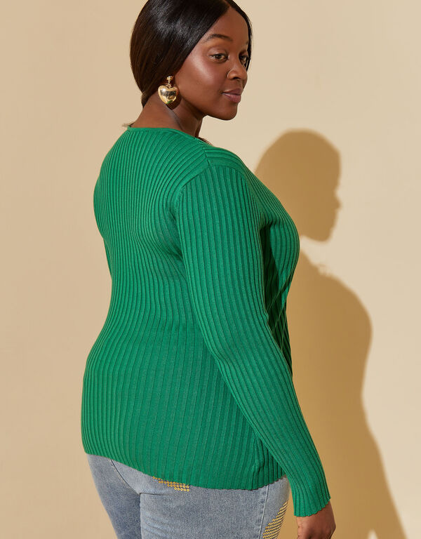 Layered Ribbed Sweater, Abundant Green image number 1