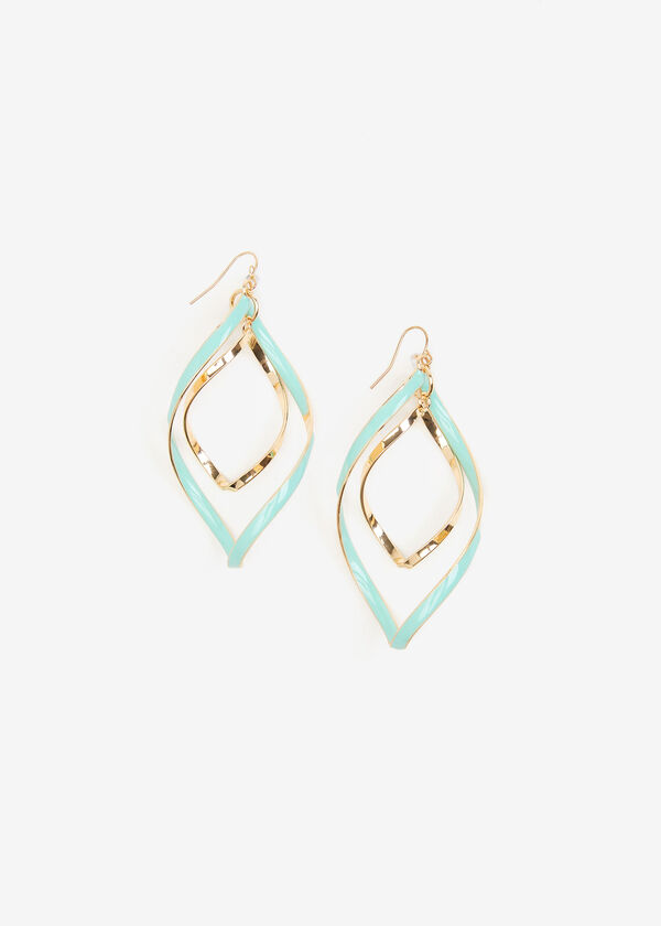 Twisted Gold Tone Geo Earrings, Ice Green image number 1