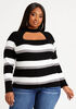 Stripe Mock Neck Cutout Sweater, Black White image number 0