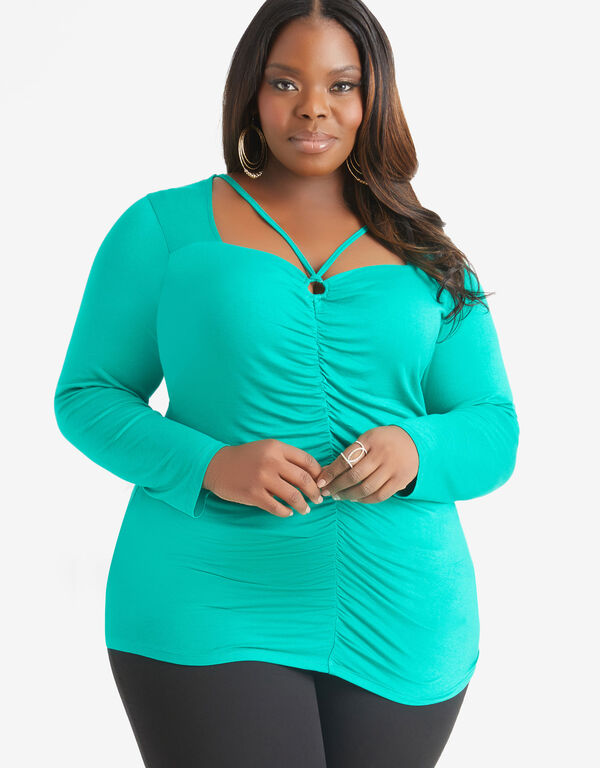 Cutout Jersey Top, Pepper Green image number 0