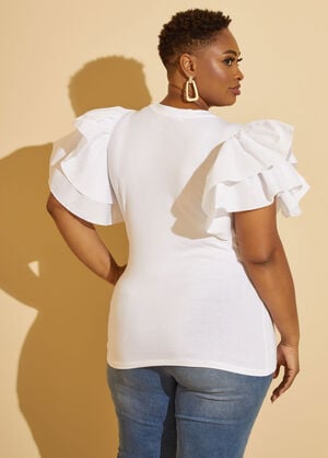 Blessed Queen Ruffled Sleeve Tee, White image number 1