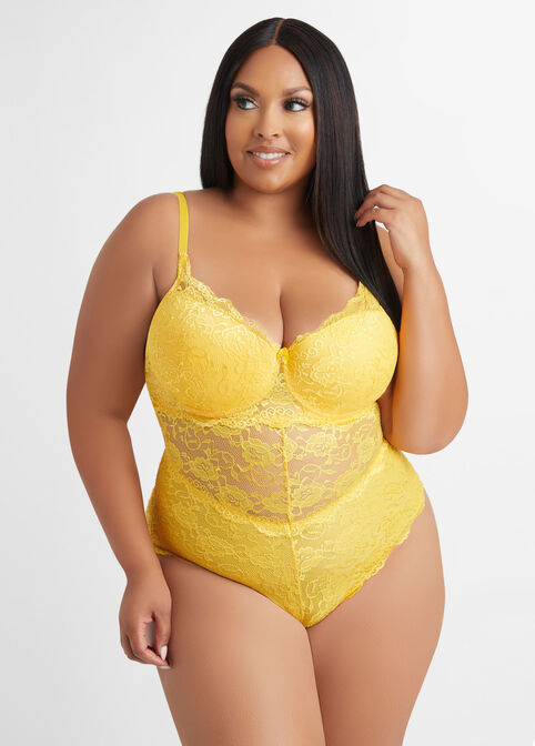 Plus Size Sexy Intimates Lace Sweetheart Underwire Lingerie Bodysuit