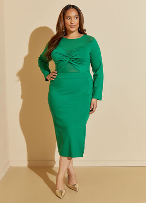 Mesh Paneled Knotted Bodycon Dress, Abundant Green image number 0
