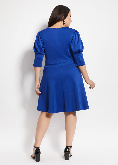 Cutout Fit & Flare Scuba Dress, Royal Blue image number 1
