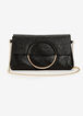 Faux Leather Ring Flap Clutch, Black image number 0