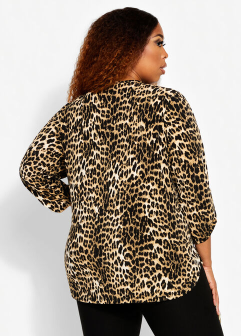 Leopard Roll Tab Sleeve Top, Multi image number 1