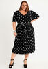 Polka Dot Pleated Midi Dress, Black White image number 0